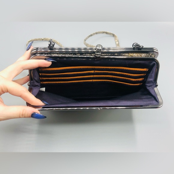 HOBO INTERNATIONAL LEANNE METALLIC Glam Snake LEATHER CROSSBODY WALLET CLUTCH - Picture 6 of 16